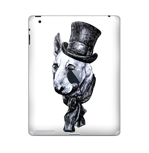 Наклейка на Планшет Apple iPad 2 / iPad 3 The new c яблоком Сэр Бультерьер,  купить в Москве – интернет-магазин Allskins, крутые животные, черно-белое, животные, собаки, стимпанк, бультерьер, милые животные