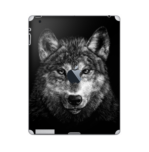 Наклейка на Планшет Apple iPad 2 / iPad 3 The new c яблоком Волчище,  купить в Москве – интернет-магазин Allskins, морда, животные, волк, полностьючерный, 300 Лучших работ