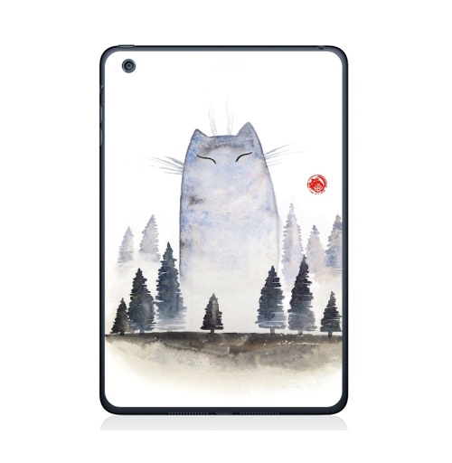 Наклейка на Планшет Apple iPad Mini 4 Кот туманный,  купить в Москве – интернет-магазин Allskins, акварель, туман, лес, кошка