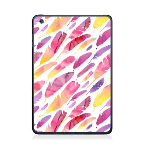 Наклейка на Планшет Apple iPad Mini 4 Акварельные перышки на белом фоне,  купить в Москве – интернет-магазин Allskins, перья, фиолетовый, сиреневый, лимонный, розовый, градиент, текстура, акварель