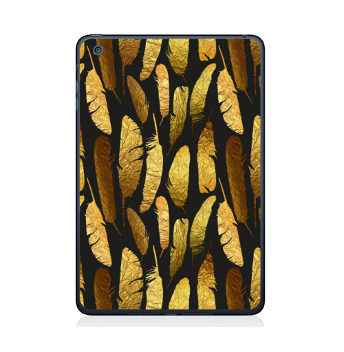 Наклейка на Планшет Apple iPad Mini 4 - Золотые перья -,  купить в Москве – интернет-магазин Allskins, фольга, текстура, золото, черный, перья, контур