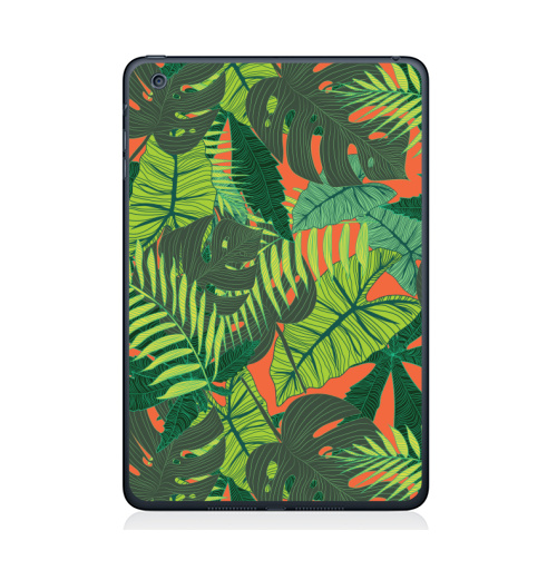 Наклейка на Планшет Apple iPad Mini 4 Тропический принт,  купить в Москве – интернет-магазин Allskins, дистья, монстера, монстры, птицы, цветы, текстура, паттерн, джунгли, тропики