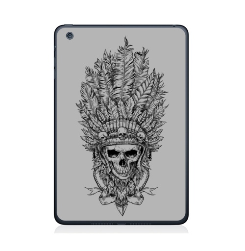 Наклейка на Планшет Apple iPad Mini 4 Вождь и перья,  купить в Москве – интернет-магазин Allskins, одноцветный, индеец, череп, оружие, лицо, синий, мужик, ковбой, графика