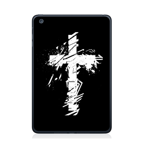 Наклейка на Планшет Apple iPad Mini 4 Крест во всю грудь,  купить в Москве – интернет-магазин Allskins, черно-белое, татуировки, гранж, крест, христианство, святое, черный