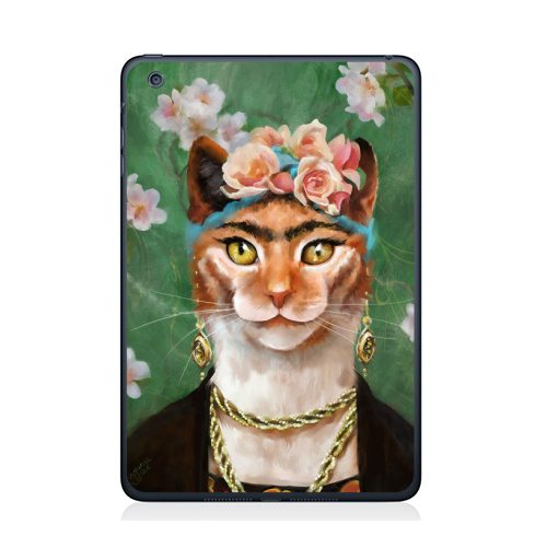 Наклейка на Планшет Apple iPad Mini 4 Фрида Кало моими глазами,  купить в Москве – интернет-магазин Allskins, фрида, кало, кошка, розы, масло, яркий, Мексика, зеленный