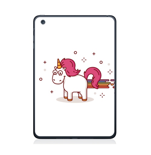 Наклейка на Планшет Apple iPad Mini 4 Счастливый единорог,  купить в Москве – интернет-магазин Allskins, единорог, лошадь, пони, счастье, розовый, радуга, рог, радость, улыбка
