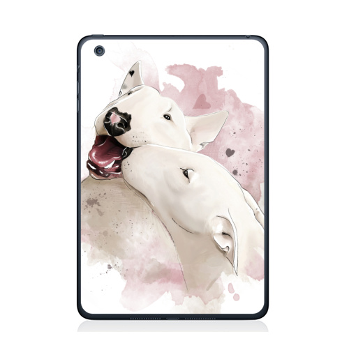 Наклейка на Планшет Apple iPad Mini 4 Влюбленные бультерьеры,  купить в Москве – интернет-магазин Allskins, крутые животные, собаки, бультерьер, любовь, сердце, акварель, нежно, поцелуй, животные, милые животные