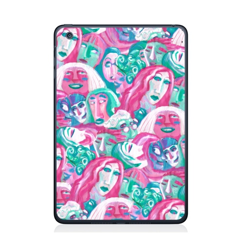 Наклейка на Планшет Apple iPad Mini 4 Праздничная толпа,  купить в Москве – интернет-магазин Allskins, мятный, розовый, новогоднеенастроение, люди, персонажи, толпа, девушка, парные
