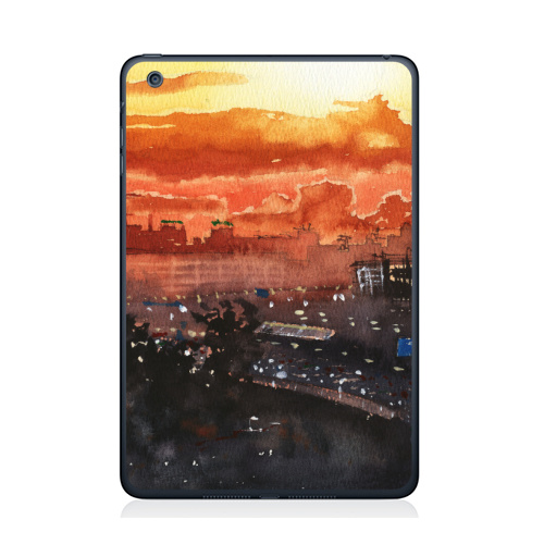 Наклейка на Планшет Apple iPad Mini 4 Московский закат,  купить в Москве – интернет-магазин Allskins, Москва, lights, город, big, большой, небо, закакт