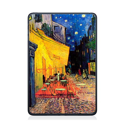 Наклейка на Планшет Apple iPad Mini 4 Ночная террасса кафе. Ван Гог,  купить в Москве – интернет-магазин Allskins, позитив, жизнерадостный, Ночнаятеррасса, Ван Гог, живописный, желтый, синий, красный, живопись, художник, художественный, мазки, кафе, ночь, плакат