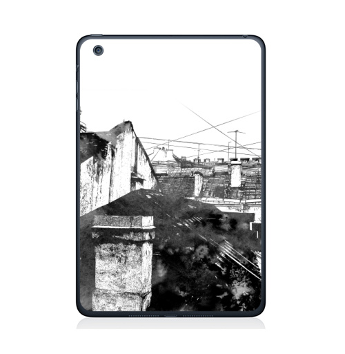 Наклейка на Планшет Apple iPad Mini 4 Туманный город,  купить в Москве – интернет-магазин Allskins, черно-белое, город, городскойстиль, серый, сером, графика, Питер