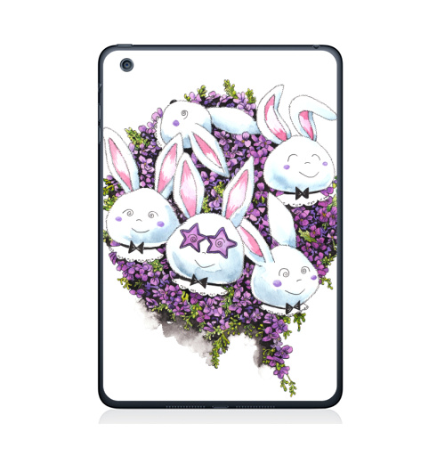Наклейка на Планшет Apple iPad Mini 4 Позитивные зайчики,  купить в Москве – интернет-магазин Allskins, милые животные, акварель, животные, прикольные_рисунки, цветы, букет, заяц, зайчонок, рокнролл, фиолетовый