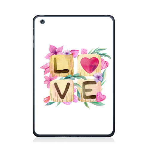 Наклейка на Планшет Apple iPad Mini 4 Любовь в квадрате,  купить в Москве – интернет-магазин Allskins, иллюстация, акварель, розовый, охра, сердце, любовь, день_святого_валентина