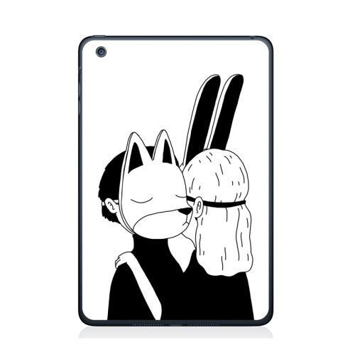Наклейка на Планшет Apple iPad Mini 4 Лис и зайка,  купить в Москве – интернет-магазин Allskins, черное и белое, заяц, лиса, любовь