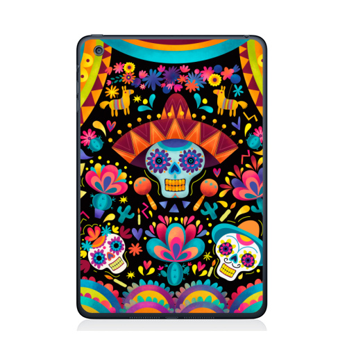 Наклейка на Планшет Apple iPad Mini 4 Диа де лос муэртос,  купить в Москве – интернет-магазин Allskins, узор, череп, пикник, яркий, Мексика, маракасы, цветы, кактусы