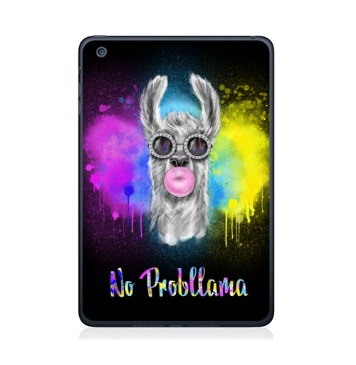 Наклейка на Планшет Apple iPad Mini 4 Лама в очках жующая жевательную резинку,  купить в Москве – интернет-магазин Allskins, милые животные, лама, очки, фразы, животные, неон, краски, брызги, стильно, жвачка, альпака