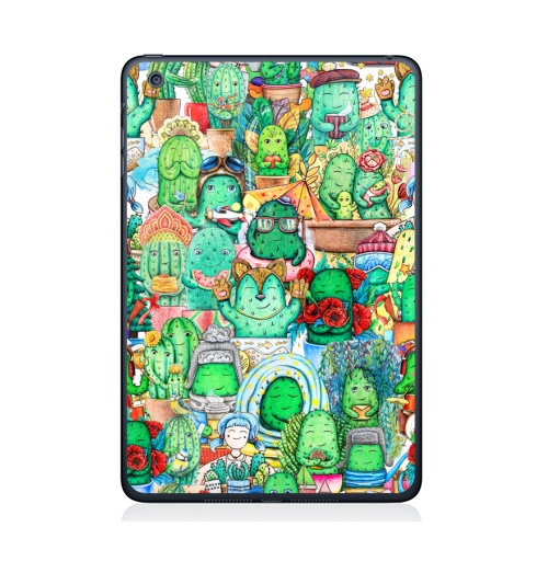 Наклейка на Планшет Apple iPad Mini 4 Большая компания кактусов,  купить в Москве – интернет-магазин Allskins, кактусы, иллюстация, зеленый, колючий, персонажи, работа