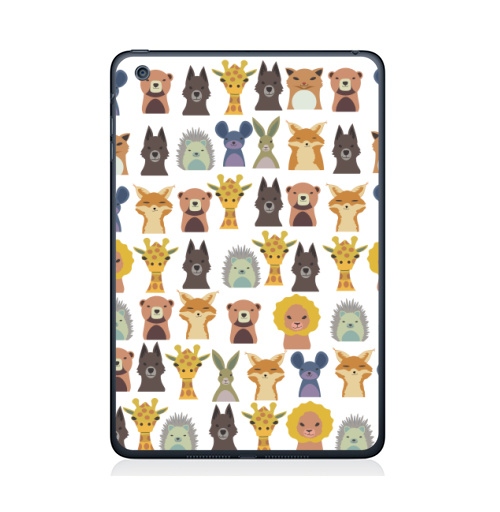 Наклейка на Планшет Apple iPad Mini 4 Милый зверинец,  купить в Москве – интернет-магазин Allskins, зверинец, мило, ежик, собаки, зайчонок, медведь, заяц, лев, жираф, животные, скопление, много, головы, бюст, милые животные