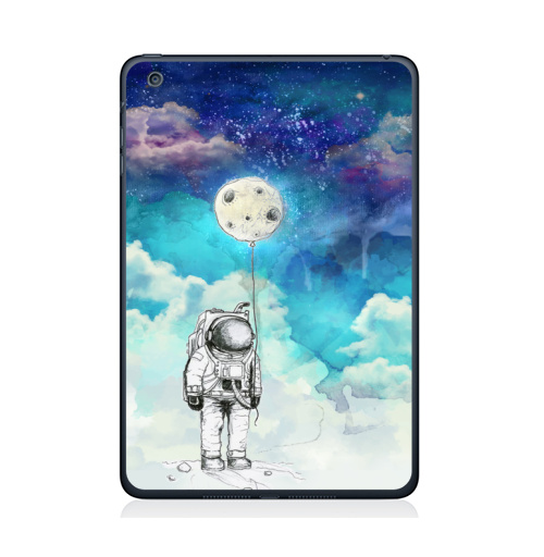 Наклейка на Планшет Apple iPad Mini 4 Космонавт на луне,  купить в Москве – интернет-магазин Allskins, луна, космонавтика, космонавтики, воздушныйшар, небо, ночноенебо, пейзаж, акварель, сюрреализм, голубой, синий, фиолетовый, стильно, яркий, роскошно, дорого, для_влюбленных, длявсех, космос