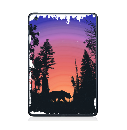 Наклейка на Планшет Apple iPad Mini 4 Тёмный Лес,  купить в Москве – интернет-магазин Allskins, путешествия, лес, деревья, минимализм, минималистичный, холмы, геометрия, геометрический, графика, медевдь, животные, медведь, дикий, Дикие, треккинг, хайкинг, отпуск, отдых, поход, палатка