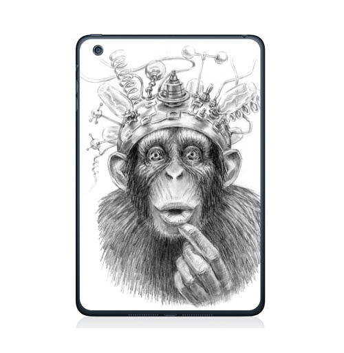 Наклейка на Планшет Apple iPad Mini 4 Умножитель интеллекта,  купить в Москве – интернет-магазин Allskins, обезьяна, мистика, фантастика, электроника, приматы, интеллект, зеркало, задумчивость, ретро, карандаш, эксперимент, лаборатория, лампочки, графика, космос, эволюция