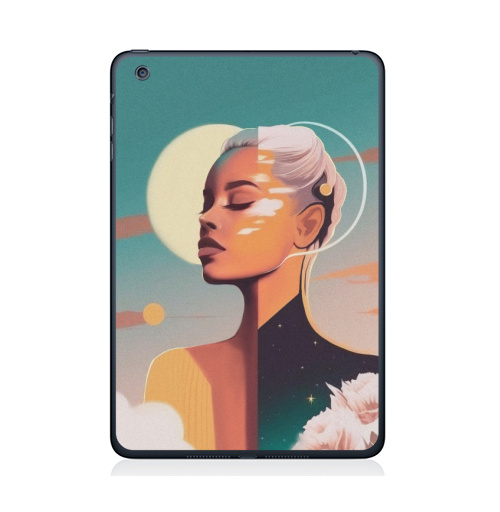 Наклейка на Планшет Apple iPad Mini 4 Сияющая красота, девушка солнце,  купить в Москве – интернет-магазин Allskins, ретро, желтый, изумрудный, зеленый, берюзовый, облока, пейзаж, космос, цветы, солнце, девушка