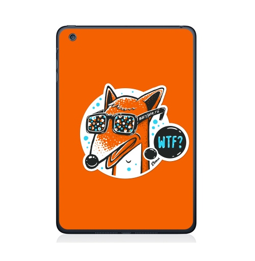 Наклейка на Планшет Apple iPad Mini 4 WTF?,  купить в Москве – интернет-магазин Allskins, милые животные, 300 Лучших работ, голубой, конфетти, очки, лиса, животные, оранжевый