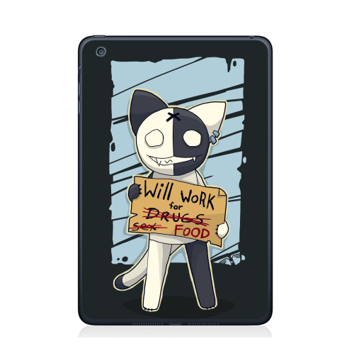Наклейка на Планшет Apple iPad Mini 4 Will work for...,  купить в Москве – интернет-магазин Allskins, продажи_надписи, надписи, кошка, работа, надписи на английском, 300 Лучших работ, милые животные