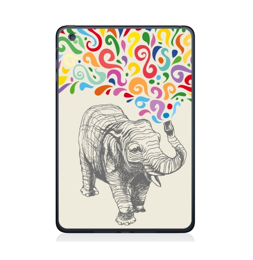 Наклейка на Планшет Apple iPad Mini 4 Слон,  купить в Москве – интернет-магазин Allskins, 300 Лучших работ, животные, графика, брызги, слоны, разноцветное, фонтан