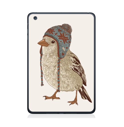 Наклейка на Планшет Apple iPad Mini 4 Птица в шапке,  купить в Москве – интернет-магазин Allskins, 300 Лучших работ, пипстер, шапка, птицы, зима, новый год, коричневый, крутые животные