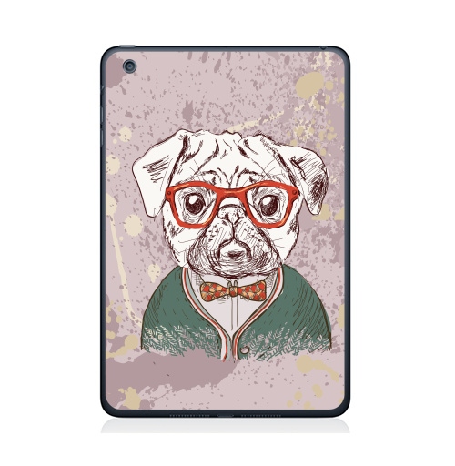 Наклейка на Планшет Apple iPad Mini 4 Стиляга,  купить в Москве – интернет-магазин Allskins, крутые животные, бульдог, детские, усы, собаки, очки, мужские, графика, позитив, мода, животные, милые животные