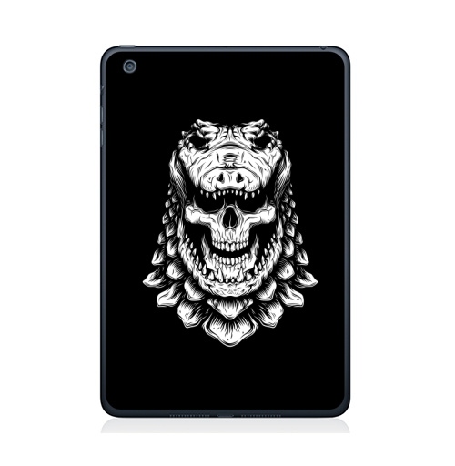 Наклейка на Планшет Apple iPad Mini 4 Племена - крокодил,  купить в Москве – интернет-магазин Allskins, животные, индеец, монохром, черно-белое, крокодил, череп, персонажи, монстры, лицо, магия