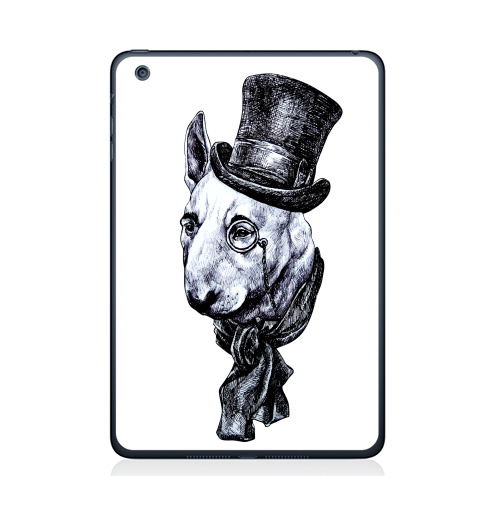 Наклейка на Планшет Apple iPad Mini 4 Сэр Бультерьер,  купить в Москве – интернет-магазин Allskins, крутые животные, черно-белое, животные, собаки, стимпанк, бультерьер, милые животные