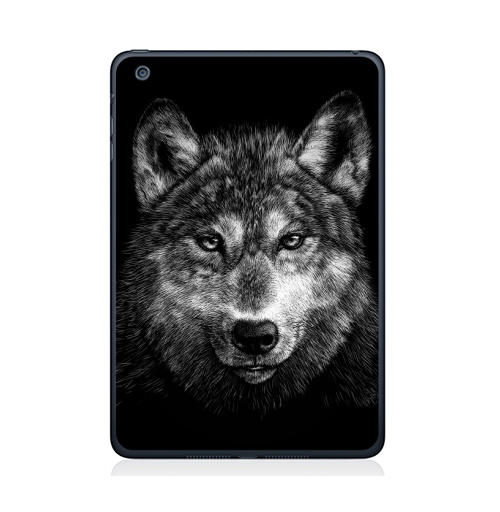 Наклейка на Планшет Apple iPad Mini 4 Волчище,  купить в Москве – интернет-магазин Allskins, морда, животные, волк, полностьючерный, 300 Лучших работ
