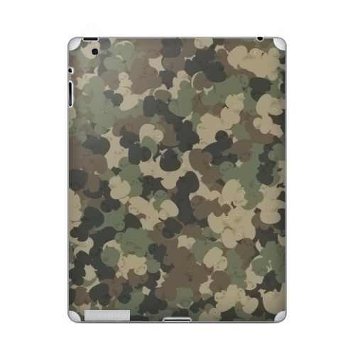 Наклейка на Планшет Apple iPad 4 Retina Камуфляж с резиновыми уточками,  купить в Москве – интернет-магазин Allskins, хаки, текстура, военные, паттерн, утка, утенок, игрушки, ванная