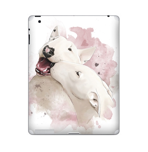 Наклейка на Планшет Apple iPad 4 Retina Влюбленные бультерьеры,  купить в Москве – интернет-магазин Allskins, крутые животные, собаки, бультерьер, любовь, сердце, акварель, нежно, поцелуй, животные, милые животные