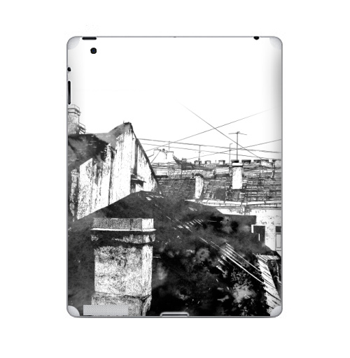 Наклейка на Планшет Apple iPad 4 Retina Туманный город,  купить в Москве – интернет-магазин Allskins, черно-белое, город, городскойстиль, серый, сером, графика, Питер