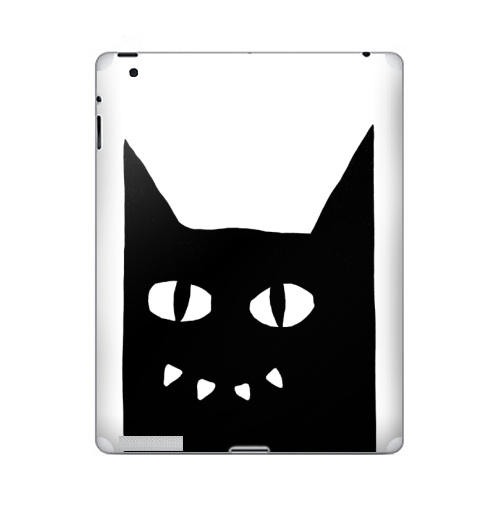 Наклейка на Планшет Apple iPad 4 Retina Черный кот на белом.,  купить в Москве – интернет-магазин Allskins, черно-белое, животные, черный, черныйкот, улыбка, кошка, Глазищи