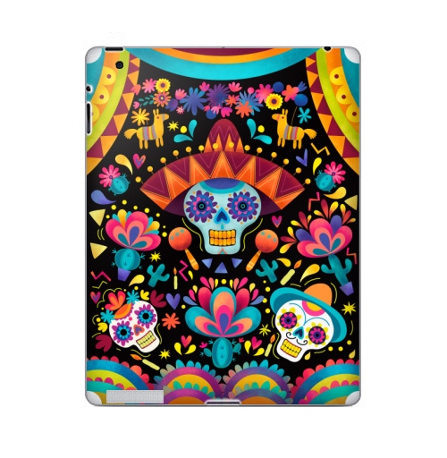Наклейка на Планшет Apple iPad 4 Retina Диа де лос муэртос,  купить в Москве – интернет-магазин Allskins, узор, череп, пикник, яркий, Мексика, маракасы, цветы, кактусы