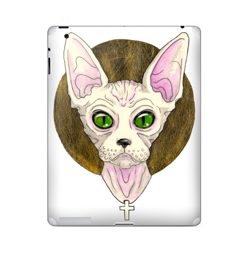 Наклейка на Планшет Apple iPad 4 Retina Святой сфинкс,  купить в Москве – интернет-магазин Allskins, Сфинкс, сфинксы, искусство, рисунки, золото, поталь, белый, котята, котопринт, котаны, кота, священный, святое, крест, необычный, креативный, злюка, серьезный, глаз