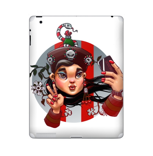 Наклейка на Планшет Apple iPad 4 Retina Гуччи гёл,  купить в Москве – интернет-магазин Allskins, стритарт, Гучи, гуччи, девушка, красный, селфи, цветы, змея, череп