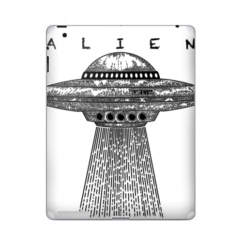 Наклейка на Планшет Apple iPad 4 Retina Пришелец гравюра,  купить в Москве – интернет-магазин Allskins, классика, пришелец, летающая тпрелка, инопланетяне, космос, космический корабль, инопланетный корабль, гуманоид