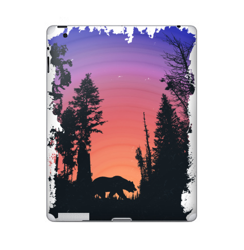 Наклейка на Планшет Apple iPad 4 Retina Тёмный Лес,  купить в Москве – интернет-магазин Allskins, путешествия, лес, деревья, минимализм, минималистичный, холмы, геометрия, геометрический, графика, медевдь, животные, медведь, дикий, Дикие, треккинг, хайкинг, отпуск, отдых, поход, палатка