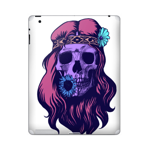Наклейка на Планшет Apple iPad 4 Retina Череп хиппи,  купить в Москве – интернет-магазин Allskins, психоделика, череп, хиппи, дети цветов, цветы, волосы, пурпурный, розовый, готика, эмо