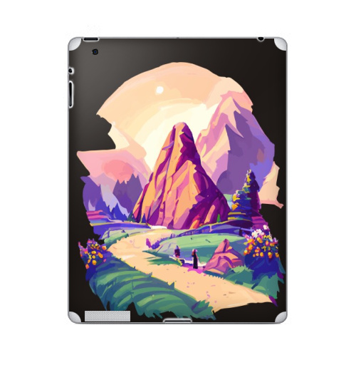 Наклейка на Планшет Apple iPad 4 Retina Летний горный пейзаж,  купить в Москве – интернет-магазин Allskins, поп-арт, читатель, лето, путешествия, яркий, модный, стильно, молодежный, бежевый, зеленый, фиолетовый, природный, горы, хиппи