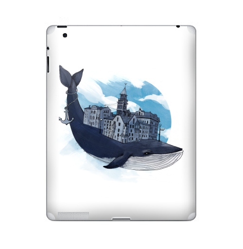 Наклейка на Планшет Apple iPad 4 Retina Whale city,  купить в Москве – интернет-магазин Allskins, животные, город, киты, небо, якорь