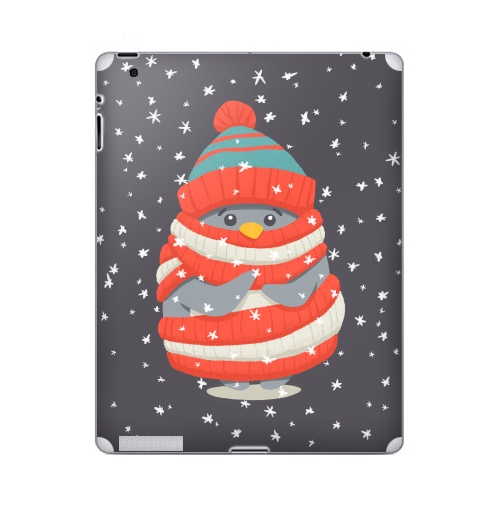 Наклейка на Планшет Apple iPad 4 Retina Пингвин в шарфе и шапке,  купить в Москве – интернет-магазин Allskins, новый год, зима, лес, пингвин, снег, шапка, шарф, замерз