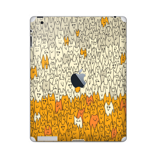 Наклейка на Планшет Apple iPad 4 Retina c яблоком Лисья семейка,  купить в Москве – интернет-магазин Allskins, милые животные, зверушки, природа, животные, дудлы, паттерн, лиса