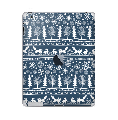 Наклейка на Планшет Apple iPad 4 Retina c яблоком Зимний лес,  купить в Москве – интернет-магазин Allskins, зима, лиса, лес, деревья, заяц, забавный, паттерн, снег