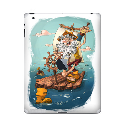 Наклейка на Планшет Apple iPad 4 Retina c яблоком Главное - плыть вперед!,  купить в Москве – интернет-магазин Allskins, пират, морская, плот, оптимизм, персонажи, борода